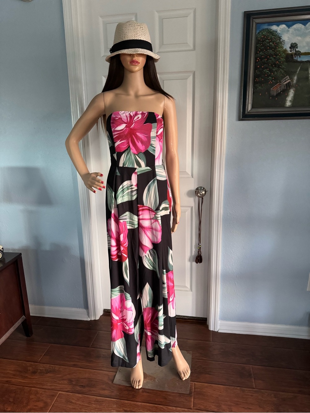 (44) Style State Floral Strapless Jumpsuit Berry (Missing Belt)